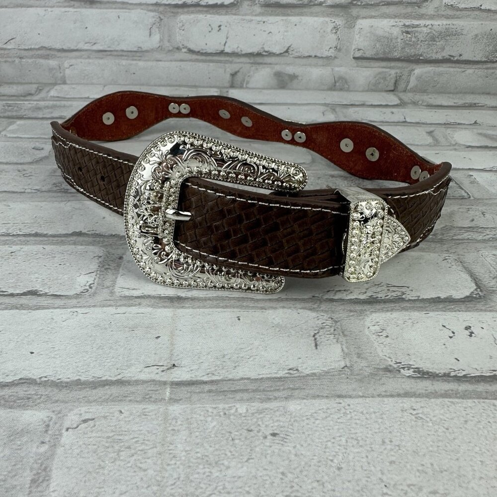 Western Brown Leather Rodeo Silver Conchos Size Medium